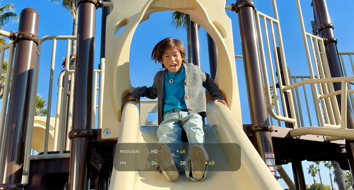 Imagem de um vídeo 4K, mostrando as opções de gravação de vídeo, incluindo resolução e taxa de quadros