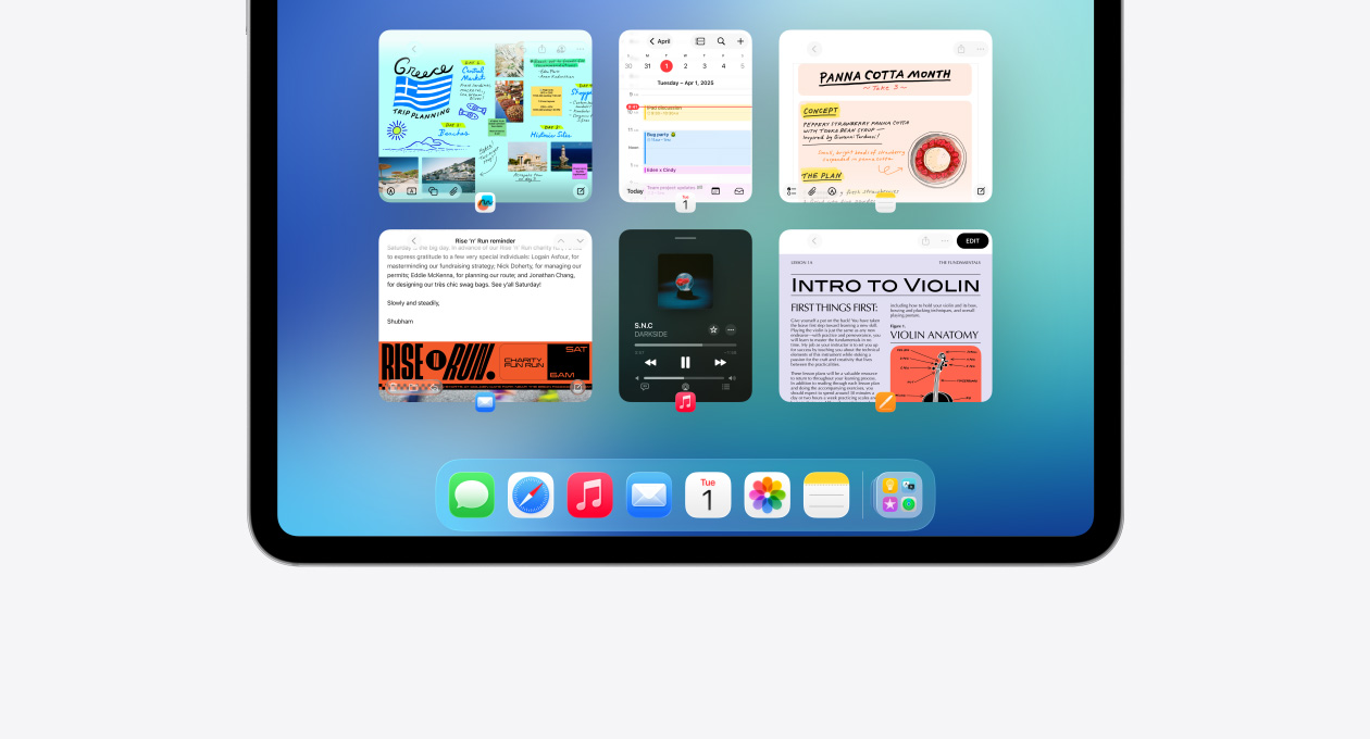 Layar iPad menunjukkan fitur Exposé