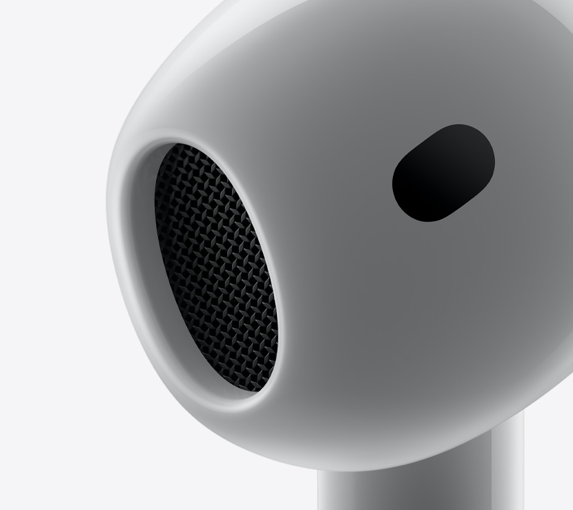 Detailný pohľad na tvarovanú vnútroušnú časť AirPods 4.