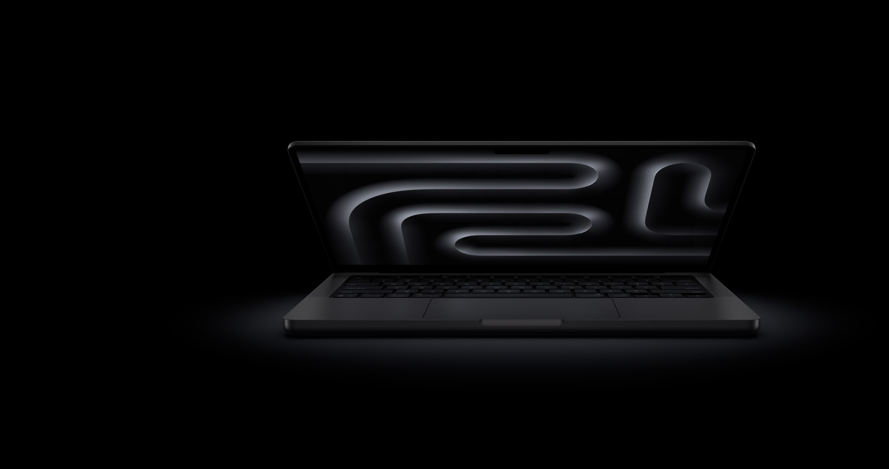 Vooraanzicht van geopende MacBook Pro in de kleur spacezwart