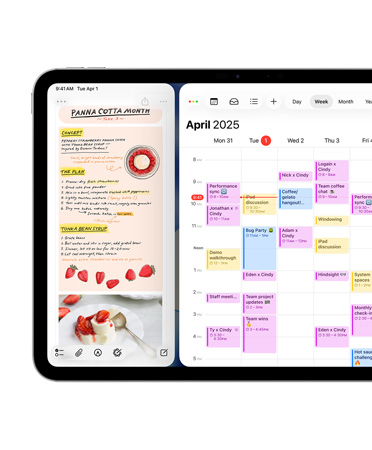 iPad, colocado na horizontal, com o lado esquerdo do ecrã a mostrar a app Diário